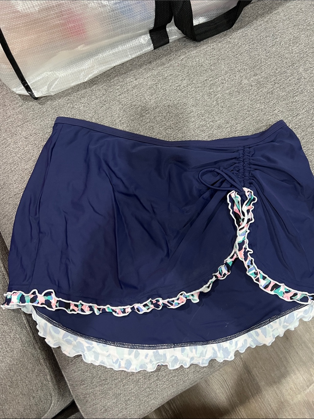 NWT Island Escape Navy Swim Skirt 16W with Multicolor Ruffle Accents